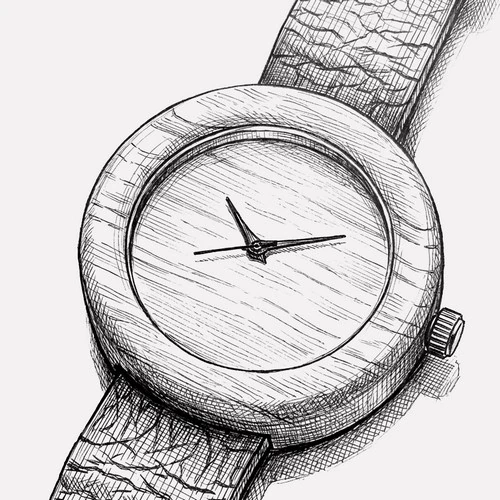 Skica českých dřevěných hodinek Orania – quartz, ruční výroba Katyba