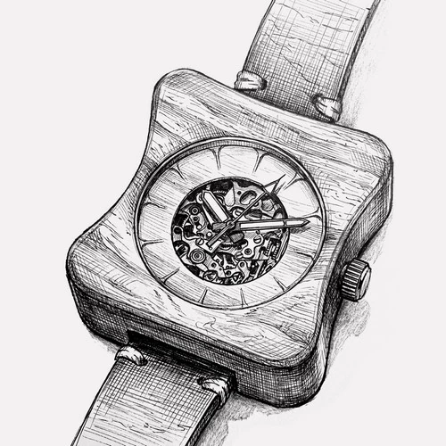 Drevené hodinky Edison Automat Katyba – obdĺžnikové puzdro so skeletonovým strojčekom Miyota 8N24