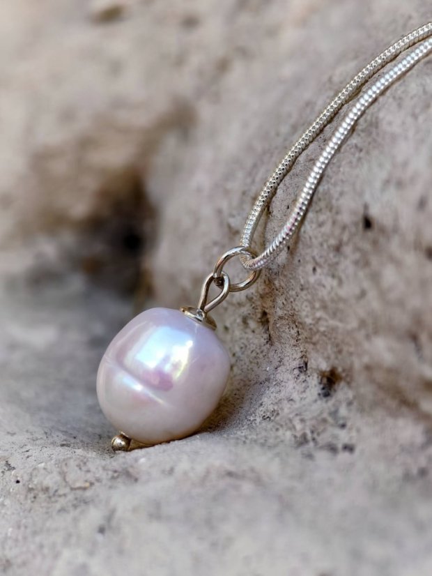 Náhrdelník perlový - Perla ve stříbře 13 x 10 mm S0809