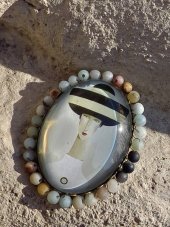 Autorská skleněná brož - Pruhovaný klobouk S0842