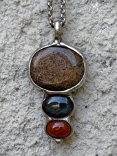 Autorský cínový náhrdelník -  Bronzit, Labradorit, Karneol S0969