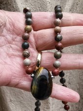 Náhrdelník minerální - Tygří oko a Jaspis oceánský S0855