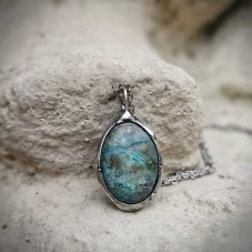 Autorský cínový náhrdelník - Tyrkys S0752