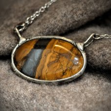 Autorský cínový náhrdelník - Tygří oko S0905