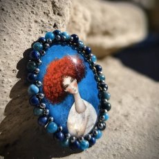 Autorská sklenená brošňa - Tizianove vlasy S0645