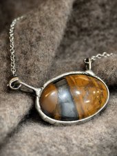 Autorský cínový náhrdelník - Tygří oko S0905