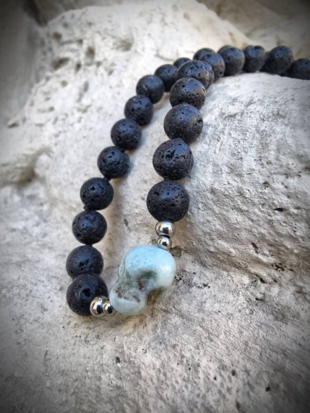 Náhrdelník minerální - Láva a Larimar S0629