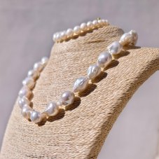 Náhrdelník perlový - Jedinečná barokní říční perla bílá 2 cm + dárek  S0819