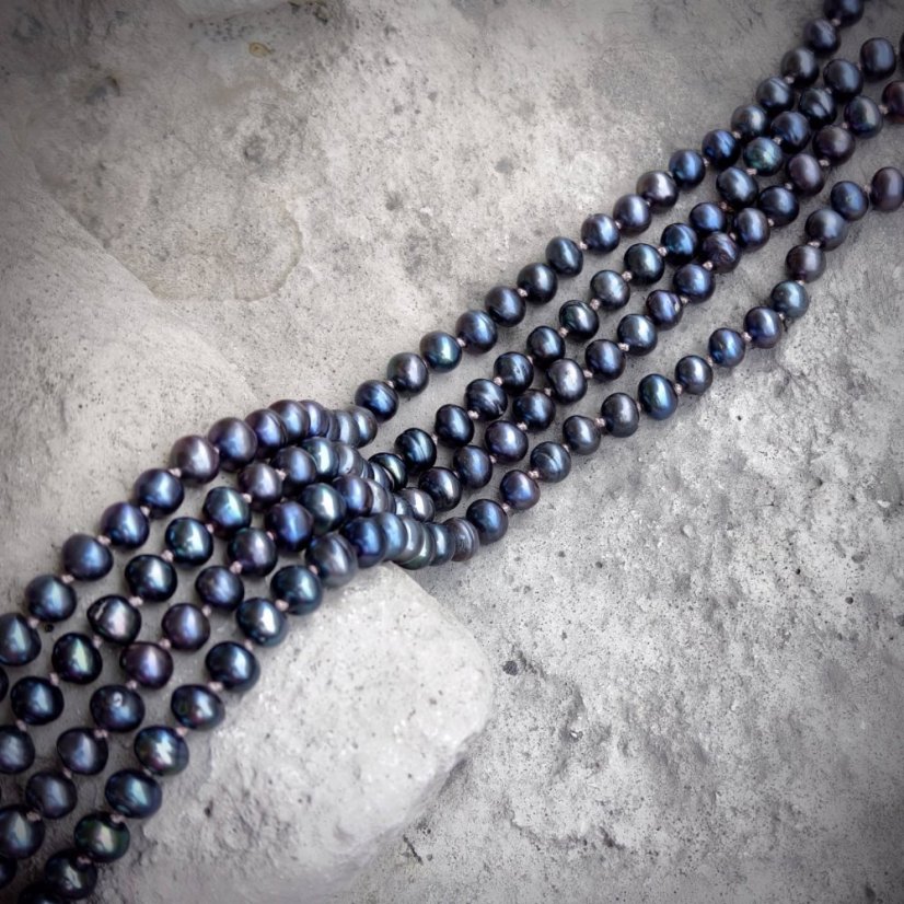 Náhrdelník perlový - Coco Chanel dlouhé modré 120 cm S0805