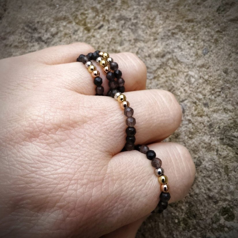 Prsten na gumičce - Obsidián zlatý trio S0185