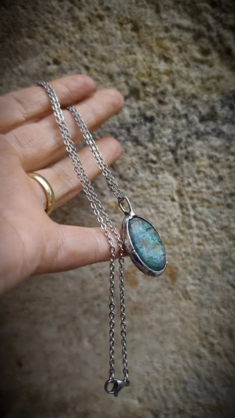 Autorský cínový náhrdelník - Tyrkys S0752