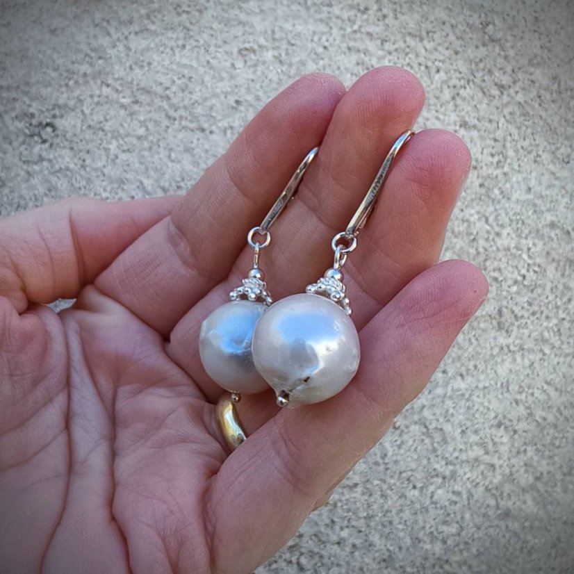 Náušnice perlové  - Říční barokní perla S0808