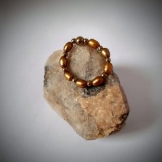 Prsten na gumičce - Perla zlatá a Hematit  S0196