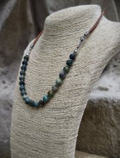 Náhrdelník minerální - Africký Tyrkys a koža  S0657
