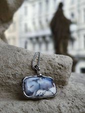 Autorský cínový náhrdelník - Opál dendritický S0544