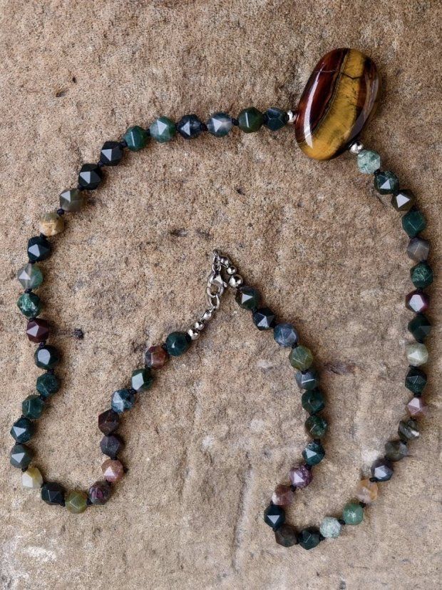 Náhrdelník minerální - Tygří oko a Achát S0853