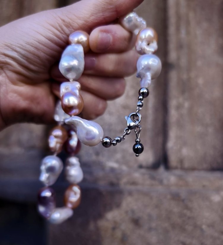 Náhrdelník perlový - Jedinečná barokní perla tři barvy 2 cm + dárek  S0820