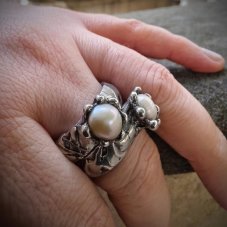 Prsten - Říční perla v cínu V002