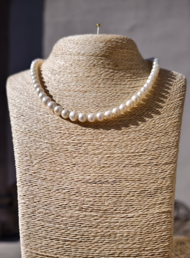 Náhrdelník perlový - Říční perla bílá 0,8 cm S0817