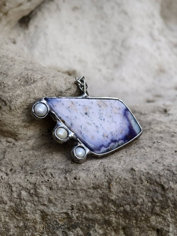 Autorský cínovaný náhrdelník - Dendritický opál Purple S0890