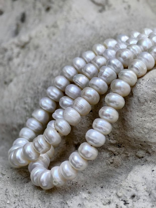 Náhrdelník perlový - Říční perla bílá 8 x 5 mm S0821