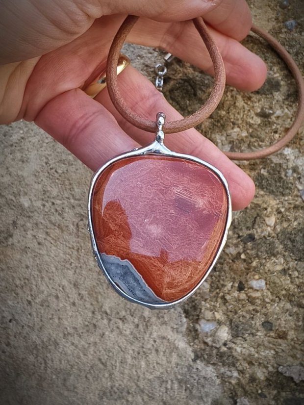 Autorský cínovaný náhrdelník - Jaspis brekciový S0797