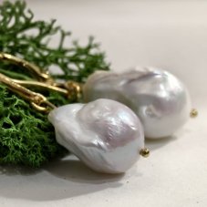 Náušnice perlové - Říční barokní perla, stříbro S1001