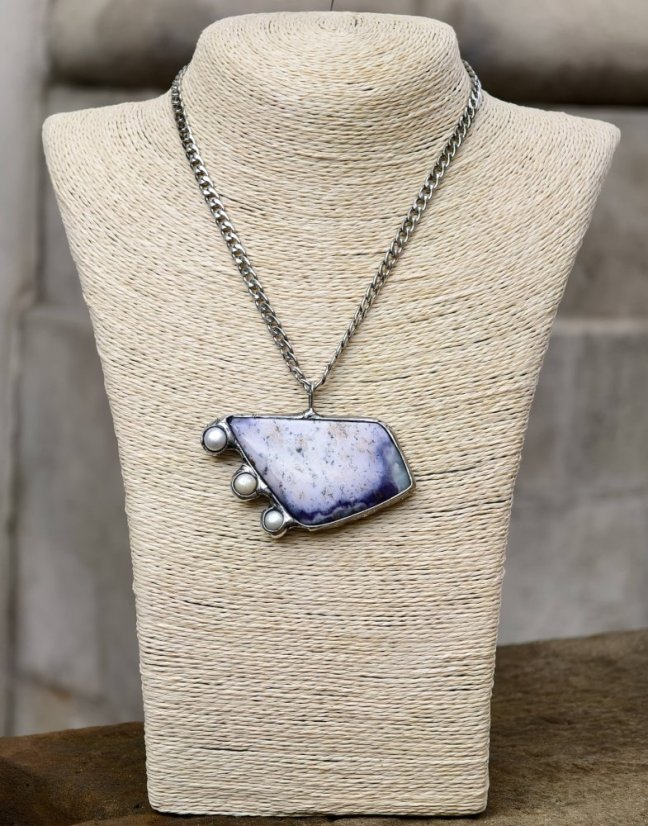 Autorský cínovaný náhrdelník - Dendritický opál Purple S0890