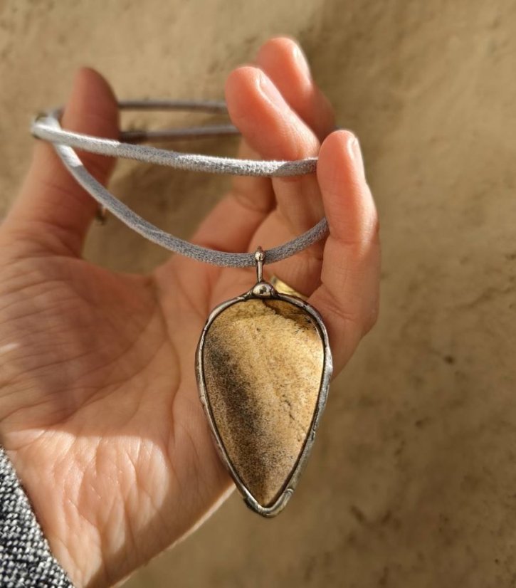 Autorský cínovaný náhrdelník - Jaspis obrázkový S0471