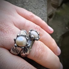Prsten - Říční perla v cínu V002