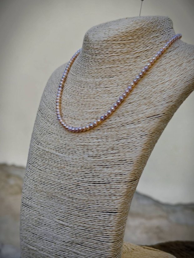 Náhrdelník perlový - Perličky Růžové AAA 4 mm S0826