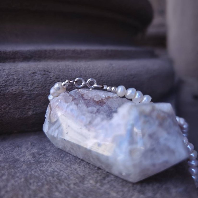 Náhrdelník perlový - Říční perla bílá 0,8 cm S0821