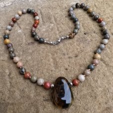 Náhrdelník minerální - Tygří oko a Jaspis oceánský S0855