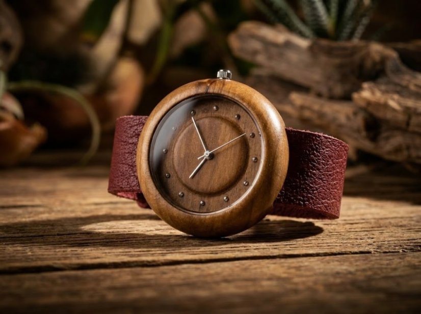 České dřevěné hodinky Jas H00535 Jeřáb