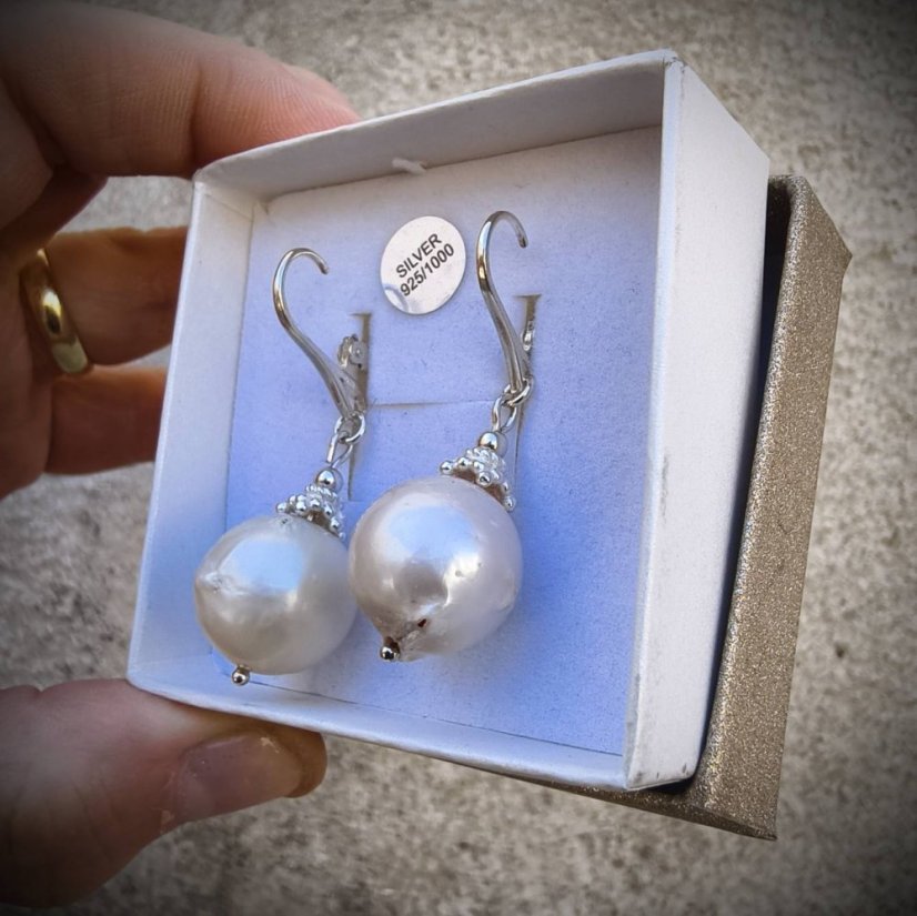 Náušnice perlové  - Říční barokní perla S0808