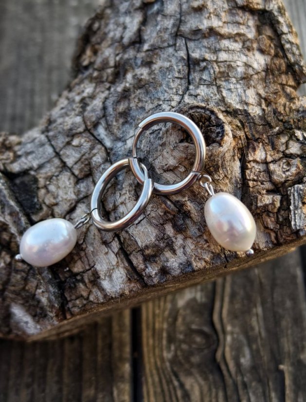 Náušnice - Říční perla v kruhu S0675