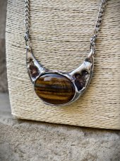 Autorský cínový náhrdelník -  Tygří oko S0942