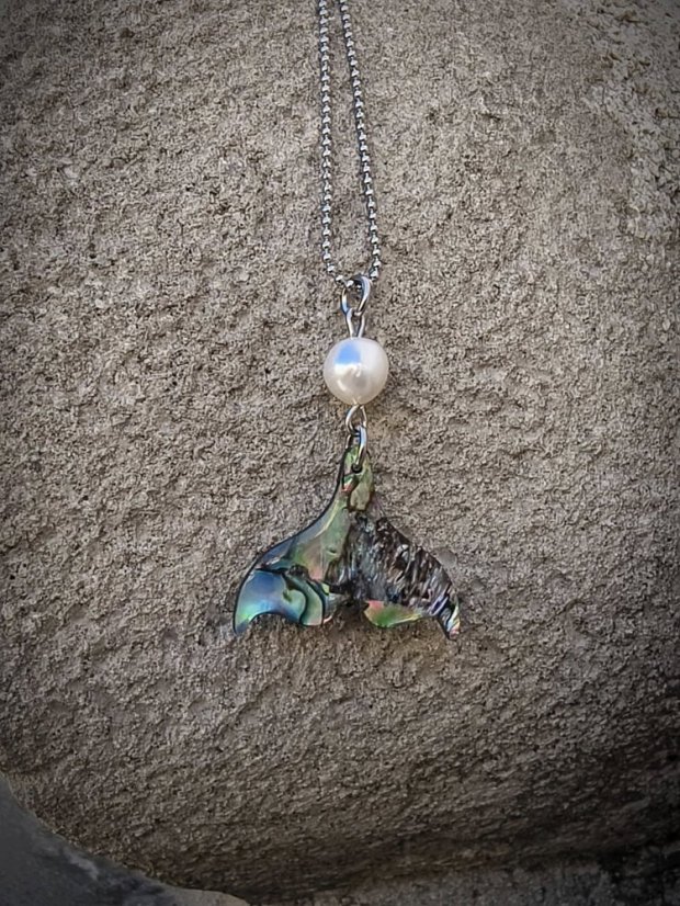 Náhrdelník perlový - Říční perla a Paua mušle  S0812