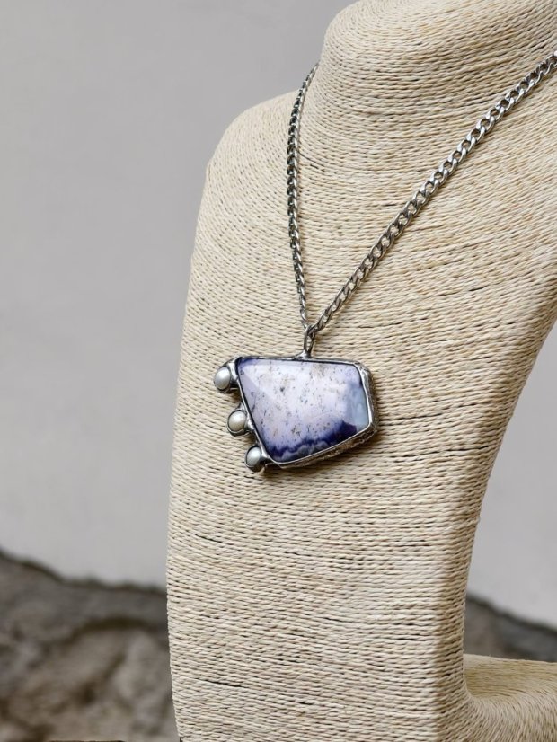 Autorský cínovaný náhrdelník - Dendritický opál Purple S0890