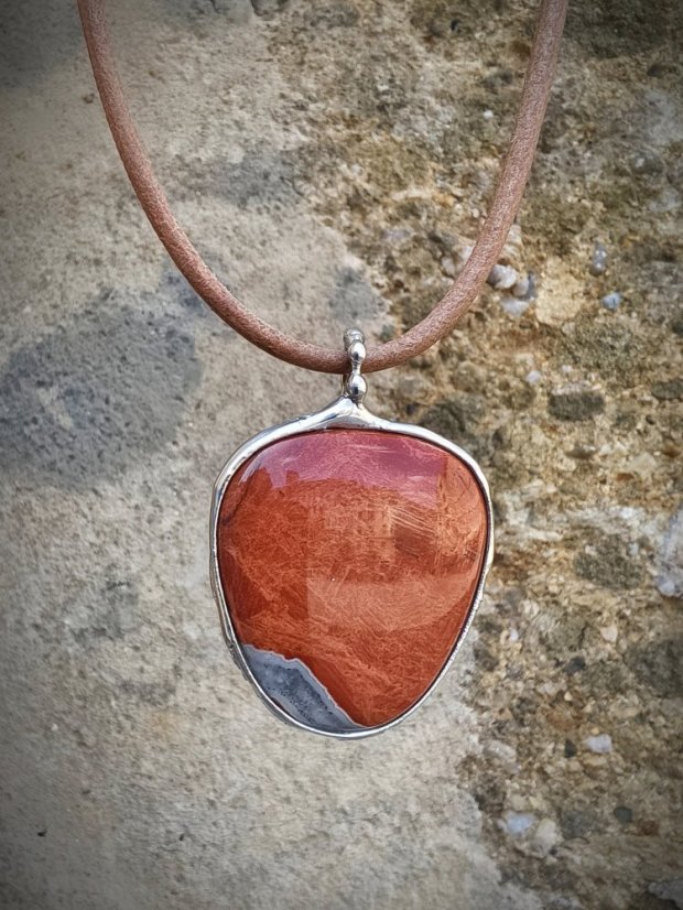 Autorský cínovaný náhrdelník - Jaspis brekciový S0797