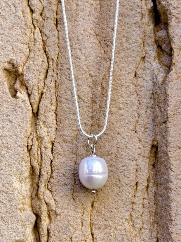 Náhrdelník perlový - Perla ve stříbře 13 x 10 mm S0809