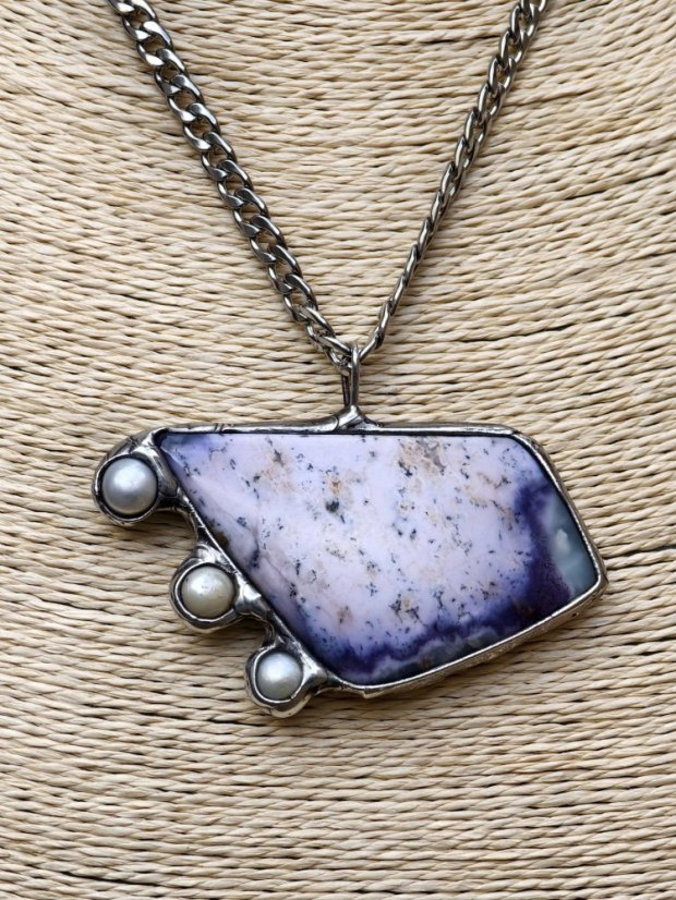 Autorský cínovaný náhrdelník - Dendritický opál Purple S0890