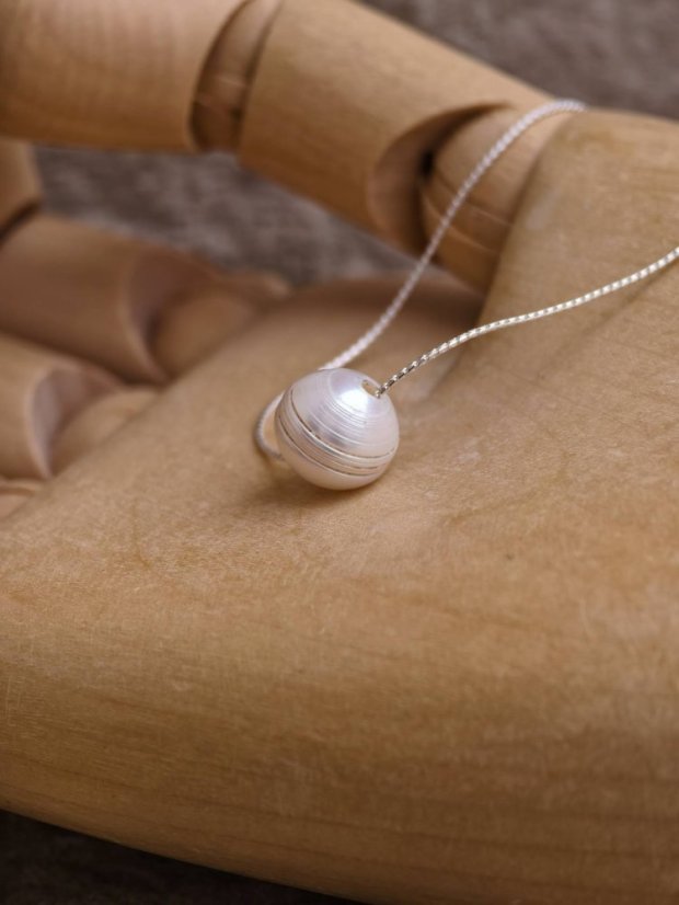 Náhrdelník perlový - Perla ve stříbře 10 mm S0994