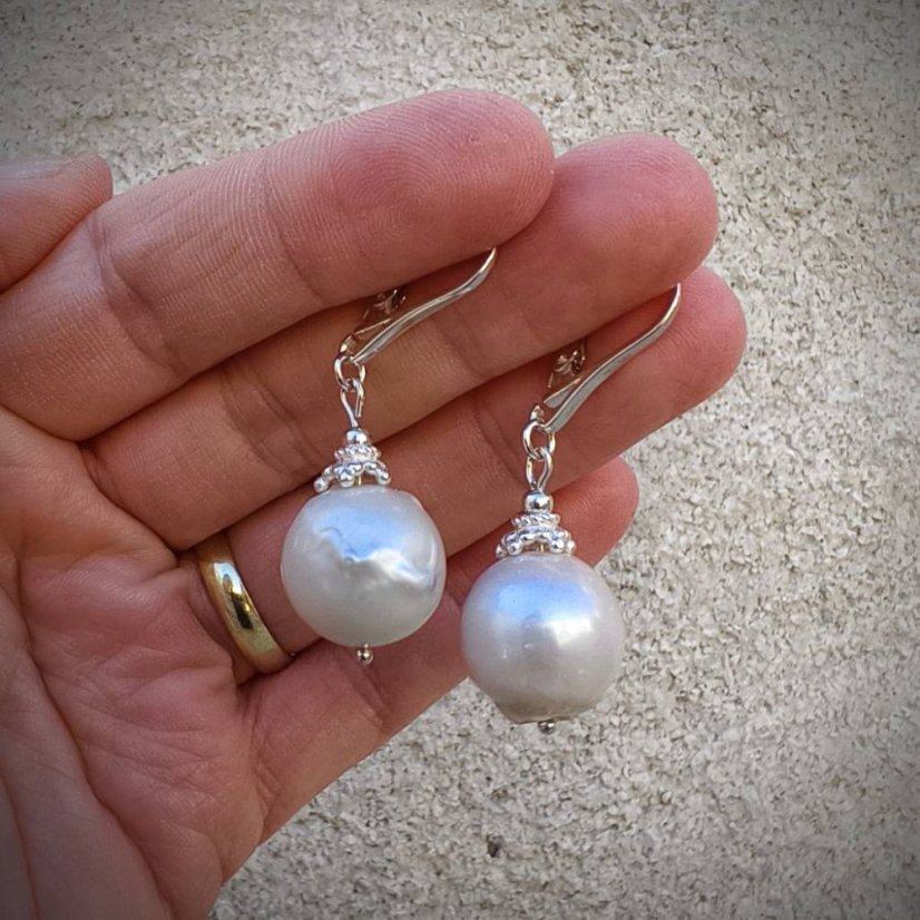 Náušnice perlové  - Říční barokní perla S0808