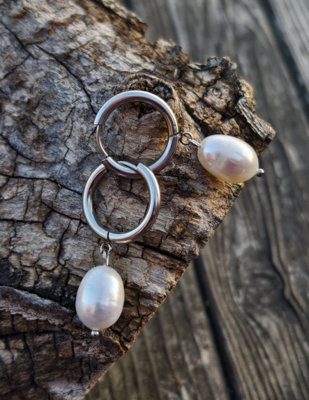 Náušnice - Říční perla v kruhu S0675