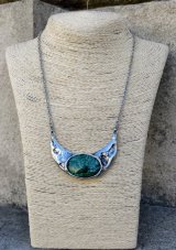 Autorský cínový náhrdelník - Malachit S0938