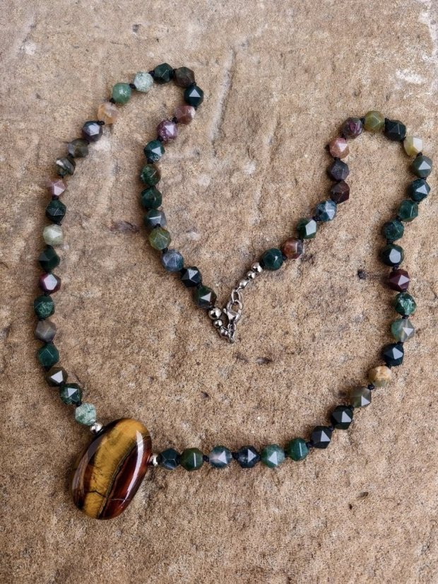 Náhrdelník minerální - Tygří oko a Achát S0853