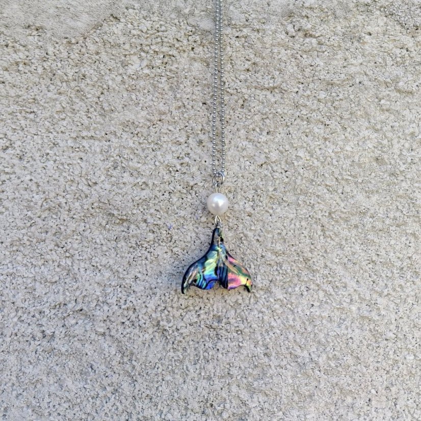 Náhrdelník perlový - Říční perla a Paua mušle  S0812