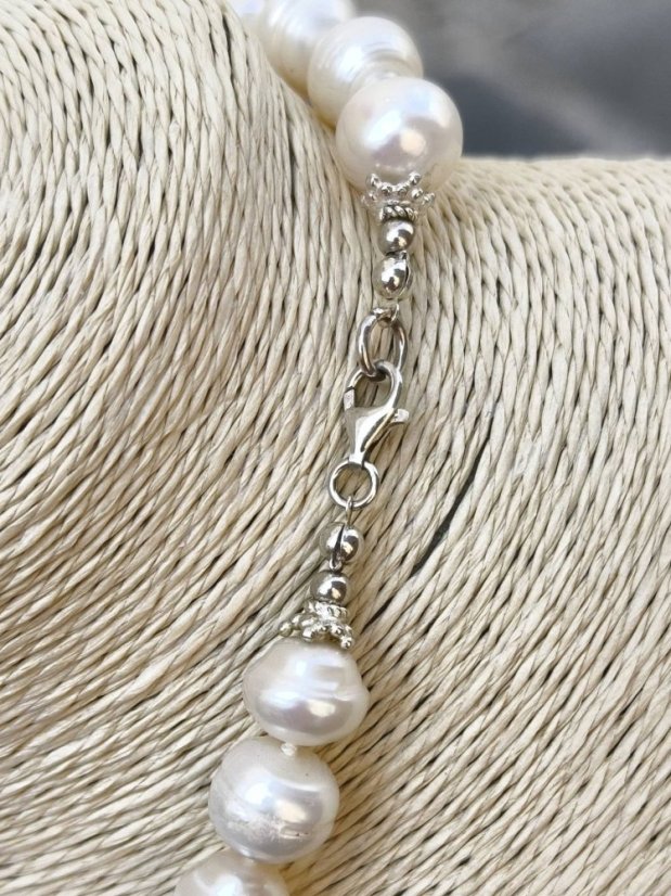 Náhrdelník perlový - Říční perla bílá  15 x 12 mm  S0991