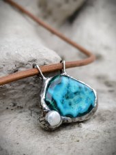Autorský cínovaný náhrdelník -  Chryzokol s Malachitem - Ufon 2 S0901